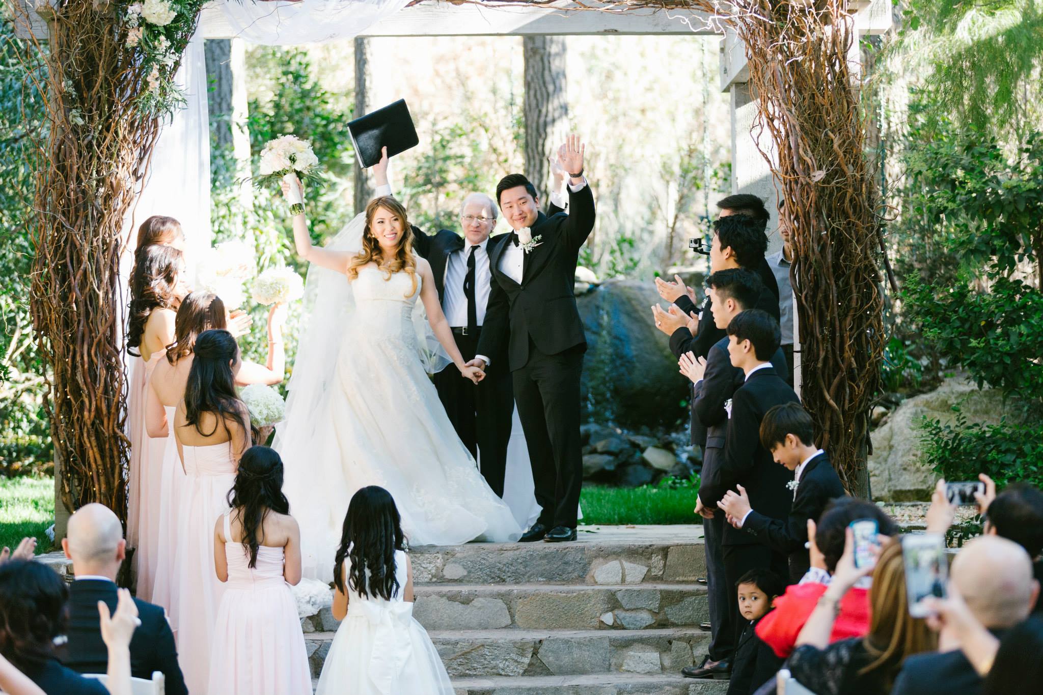 Rustic and elegant wedding at Calamigos Ranch in the Redwood room, ceremony