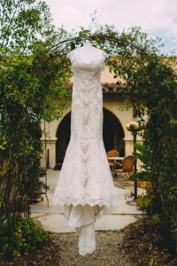 A garden wedding at Mermaid Mountain Inn, lace wedding dress