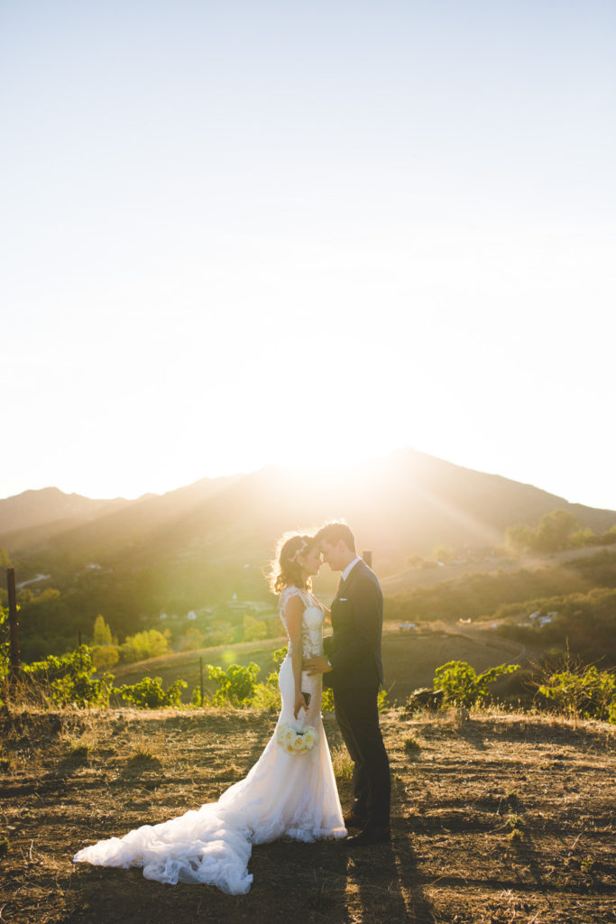 An intimate wedding at Triunfo Creek Vineyards, bride and groom sunset portraits