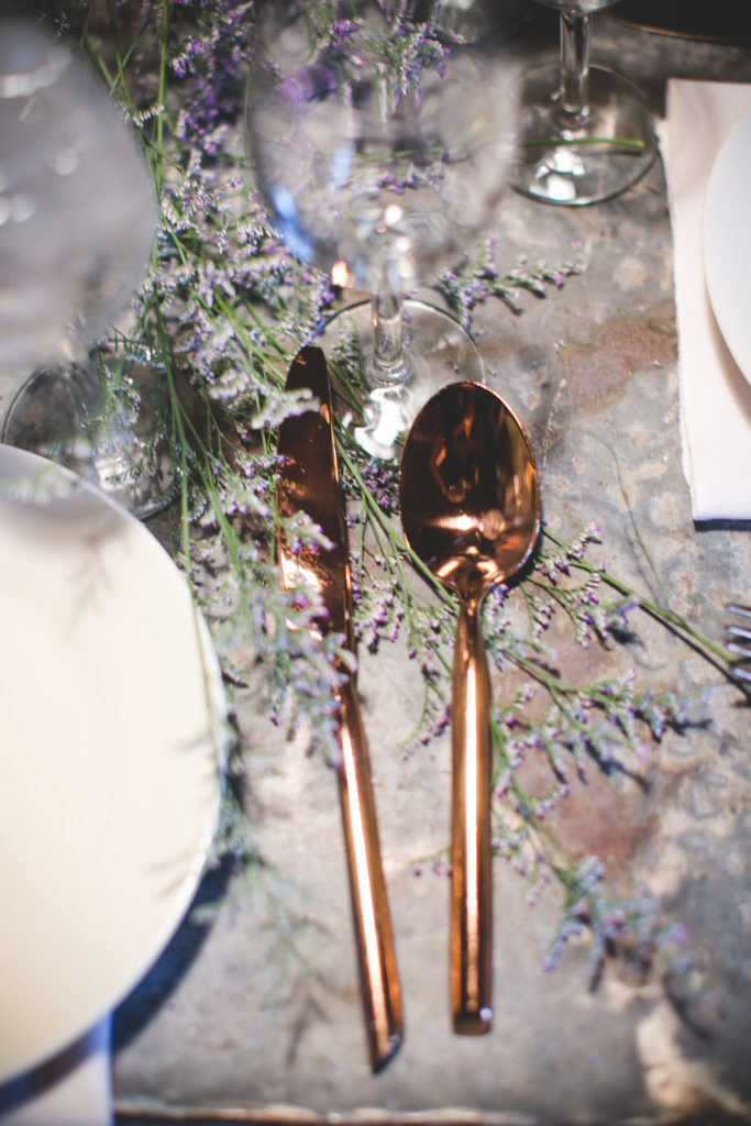 An intimate wedding at Triunfo Creek Vineyards, rose gold flatware