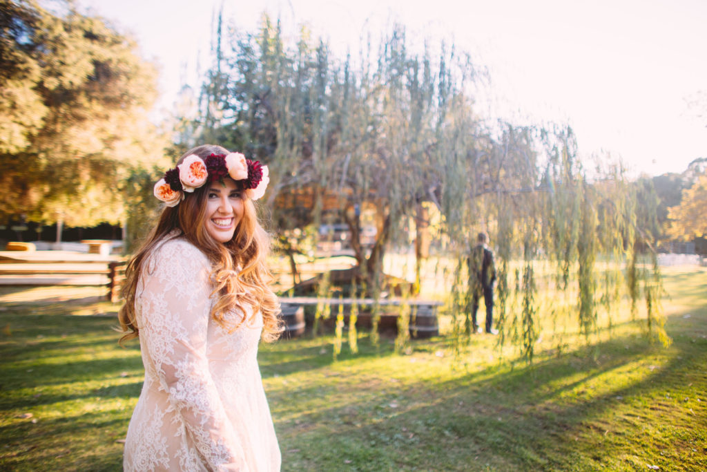Fall Wedding at Calamigos Ranch, first look with bride and groom