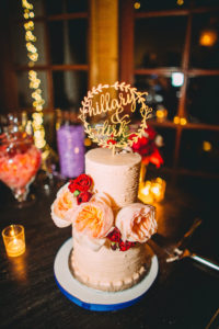 Fall Wedding at Calamigos Ranch wedding cake with blush flowers