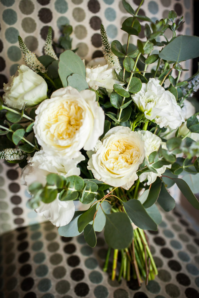 Classic and vintage wedding at Calamigos Ranch, white rose bouquet