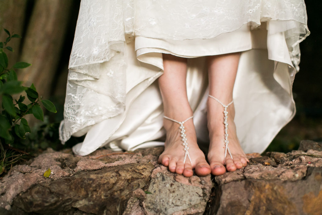 Classic and vintage wedding at Calamigos Ranch, bridal barefoot sandals