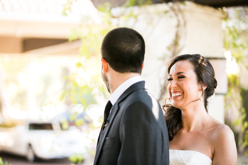 Classic and vintage wedding at Calamigos Ranch, bride and groom first look