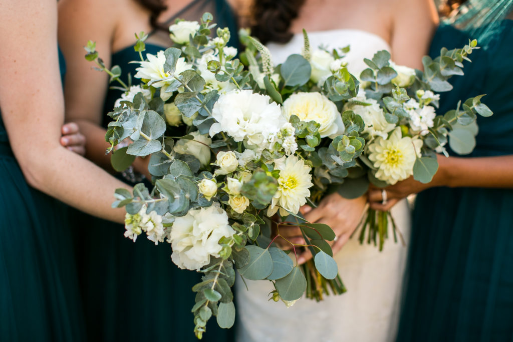 Classic and vintage wedding at Calamigos Ranch, wedding bouquets with white roses