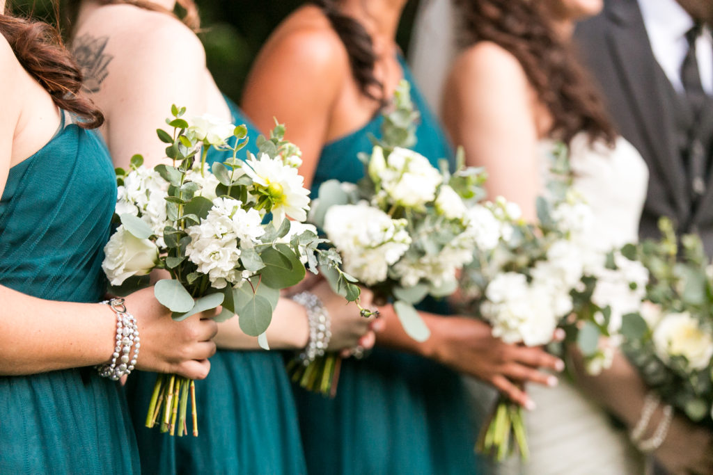 Classic and vintage wedding at Calamigos Ranch, bridesmaid white rose bouquet