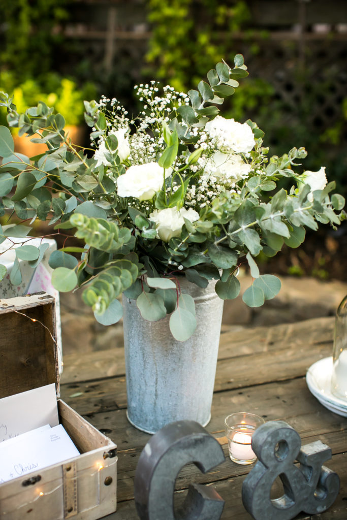 Classic and vintage wedding at Calamigos Ranch, white roses with greenery
