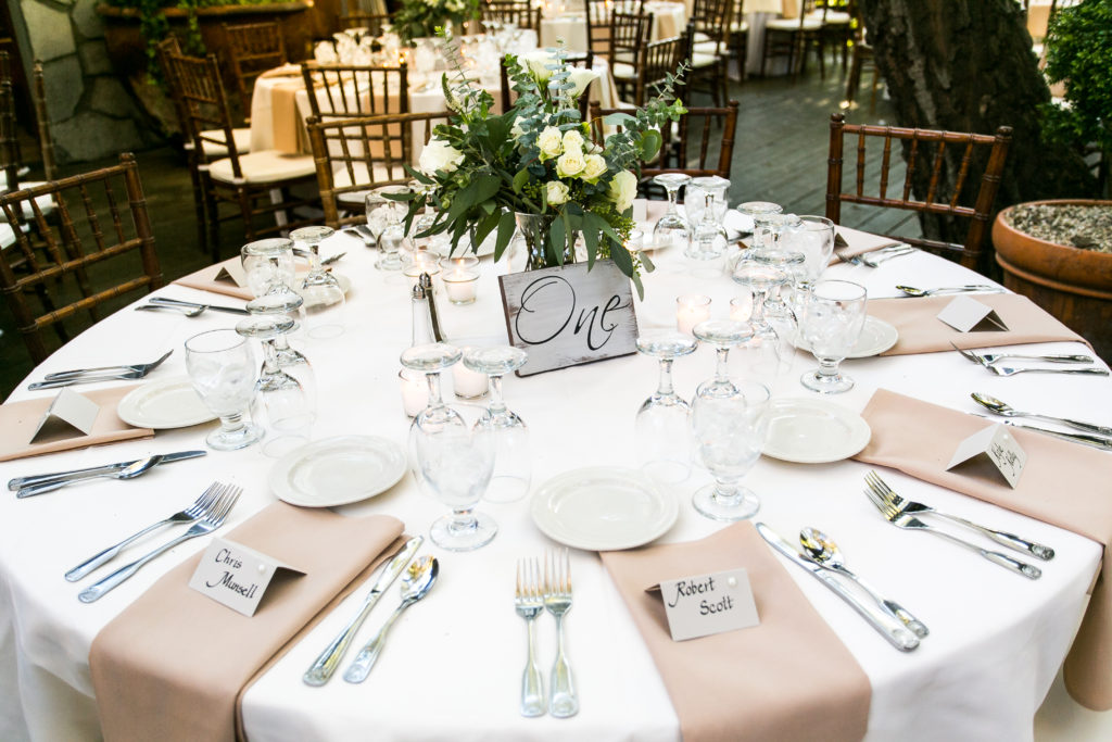 Classic and vintage wedding at Calamigos Ranch, reception at the ranch house, vintage rustic table number