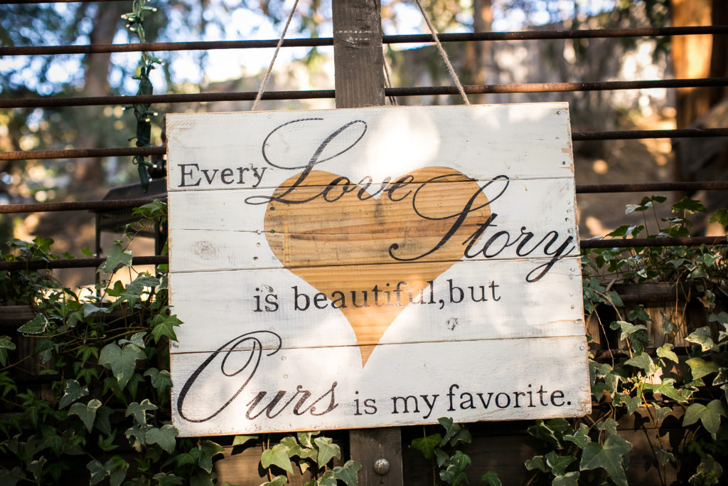 Classic and vintage wedding at Calamigos Ranch, vintage and rustic love story signage