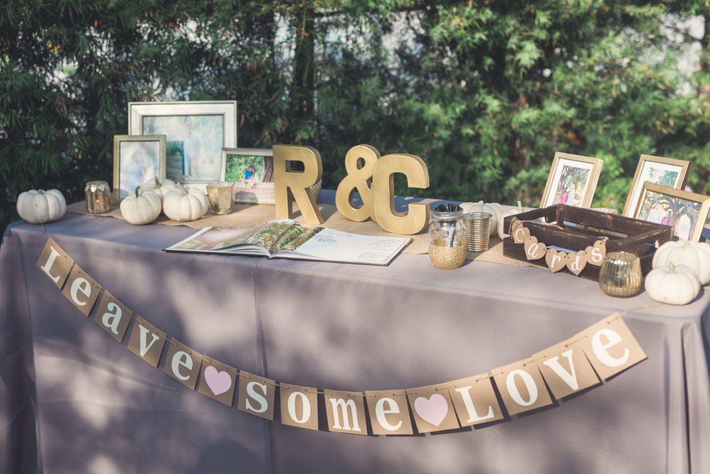 welcome table at this soft and romantic wedding at strawberry farms golf course