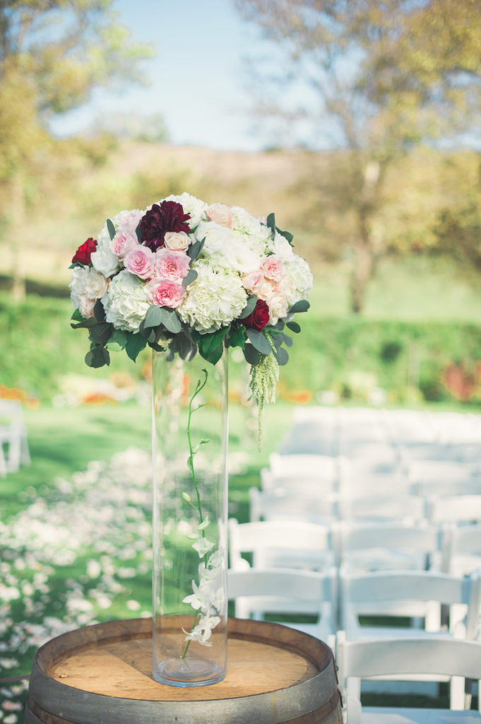 wedding aisle flowers at strawberry farm golf course