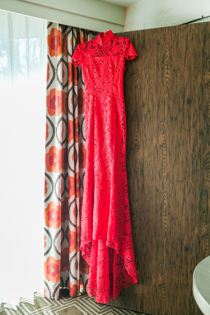 Modern and Chic wedding at Garland Hotel, red bridal reception dress