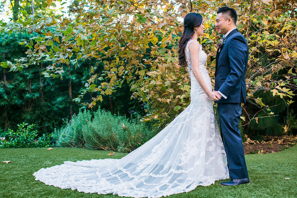 Modern and Chic wedding at Garland Hotel, bride and groom first look