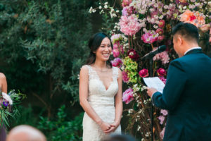 Modern and Chic wedding ceremony at Garland Hotel, reading of vows