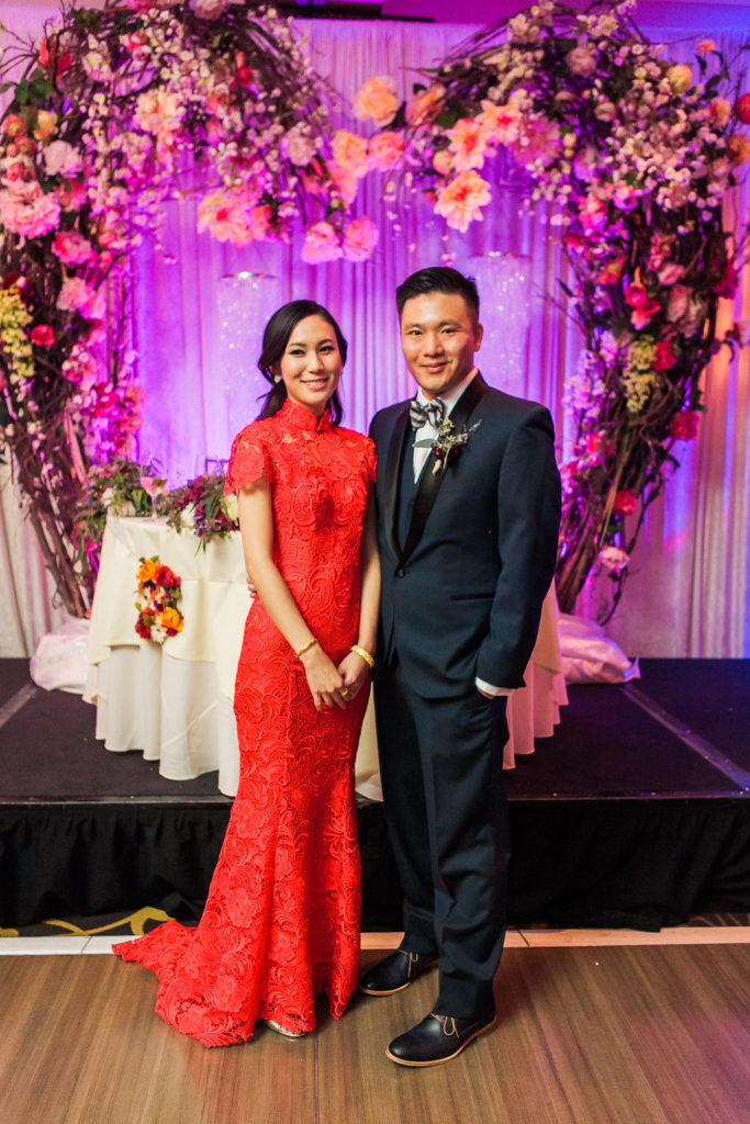Modern and Chic wedding at Garland Hotel, bridal red reception dress