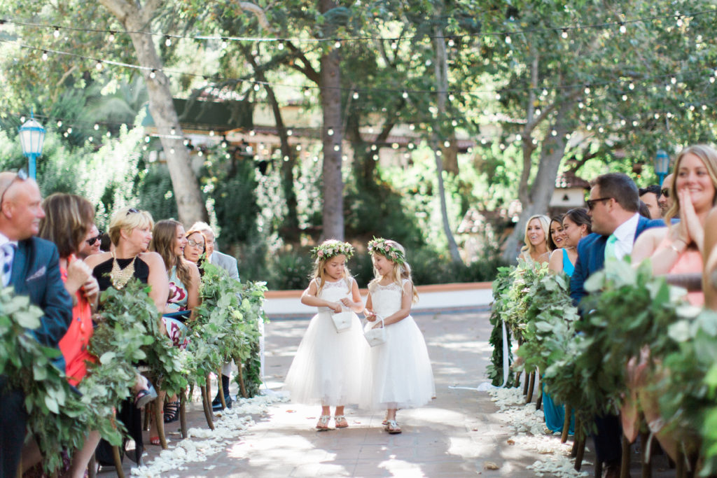 Rancho Las Lomas wedding ceremony, flower girls