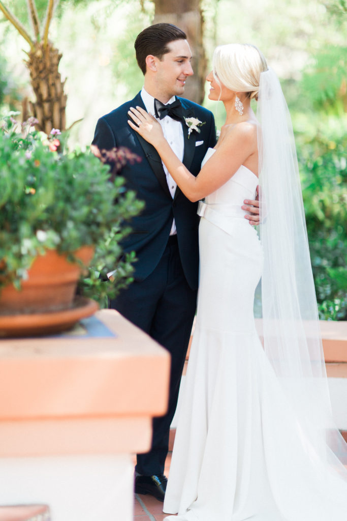 Rancho Las Lomas wedding, bride and groom first look portraits