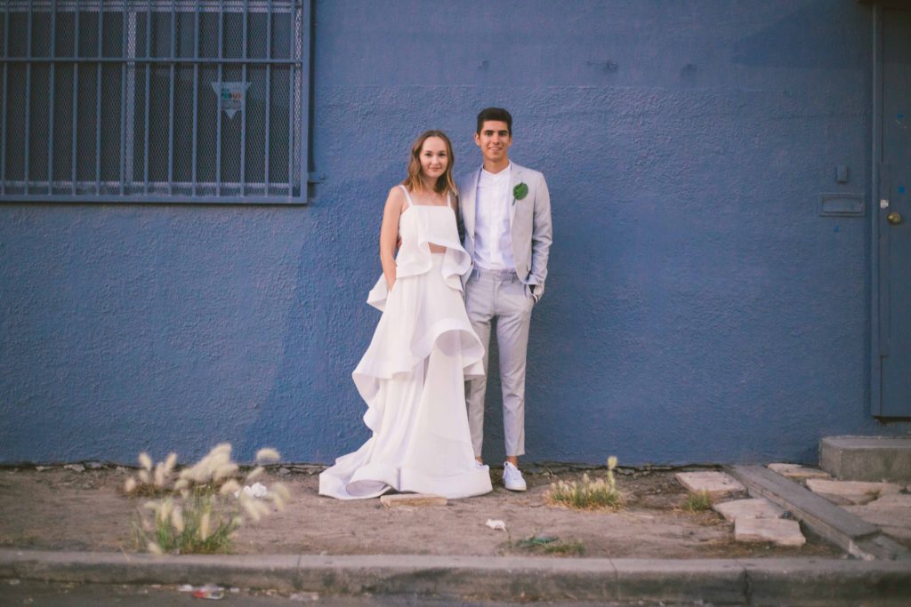 Pantone Color of 2017 inspired minimalist wedding at Hubble Studio in downtown Los Angeles ceremony, modern bride and groom