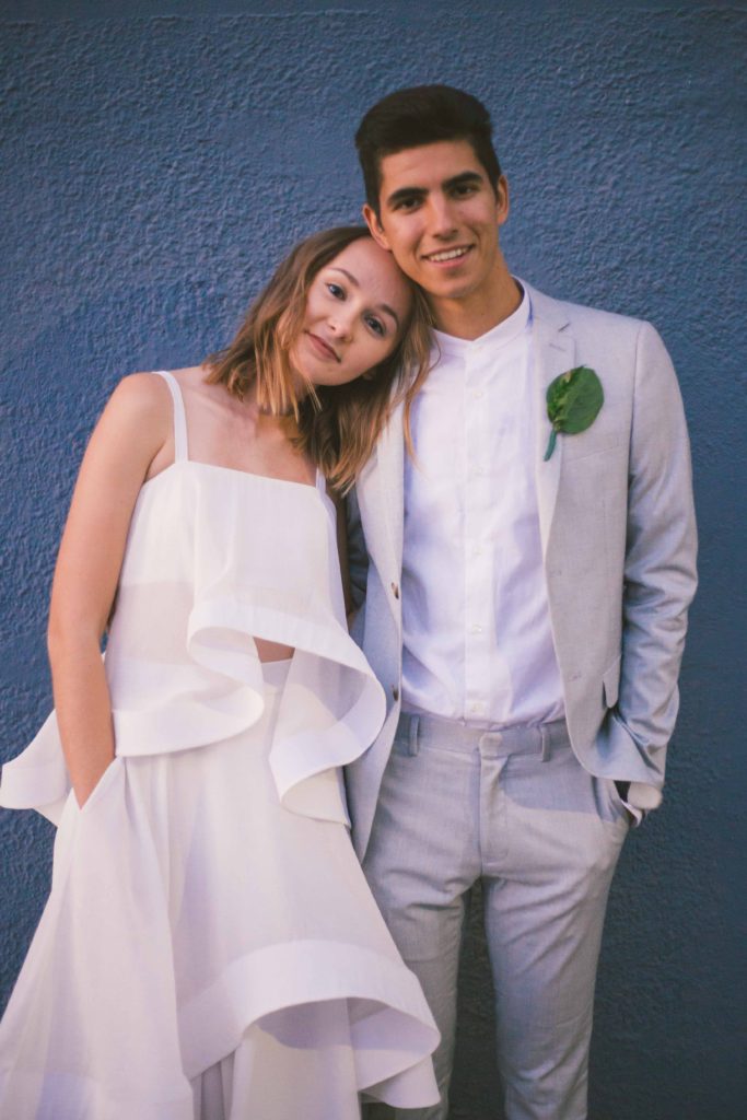 Pantone Color of 2017 inspired minimalist wedding at Hubble Studio in downtown Los Angeles ceremony, modern bride and groom