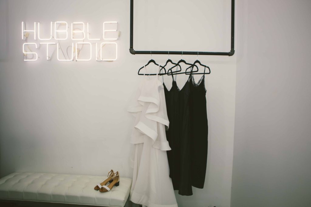 Pantone Color of 2017 inspired minimalist wedding at Hubble Studio in downtown Los Angeles, modern bride dress with black bridesmaid dresses