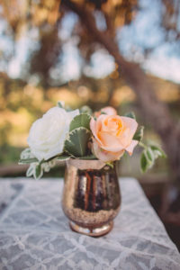 Saddlerock Ranch wedding mercury glass vase with roses
