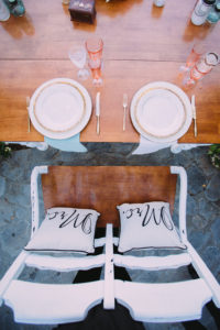 Saddlerock Ranch wedding sweetheart table mrs and mrs pillows