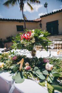 reception table with eucalyptus and king protea