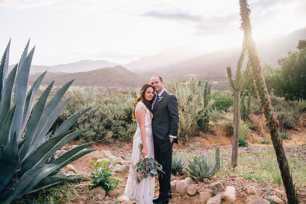 bride and groom desert portrait shot