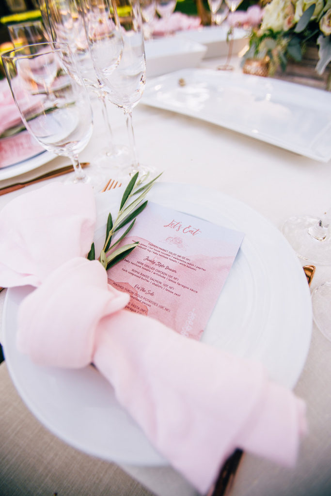 Wedding Place Setting Dinner Menus Ombre