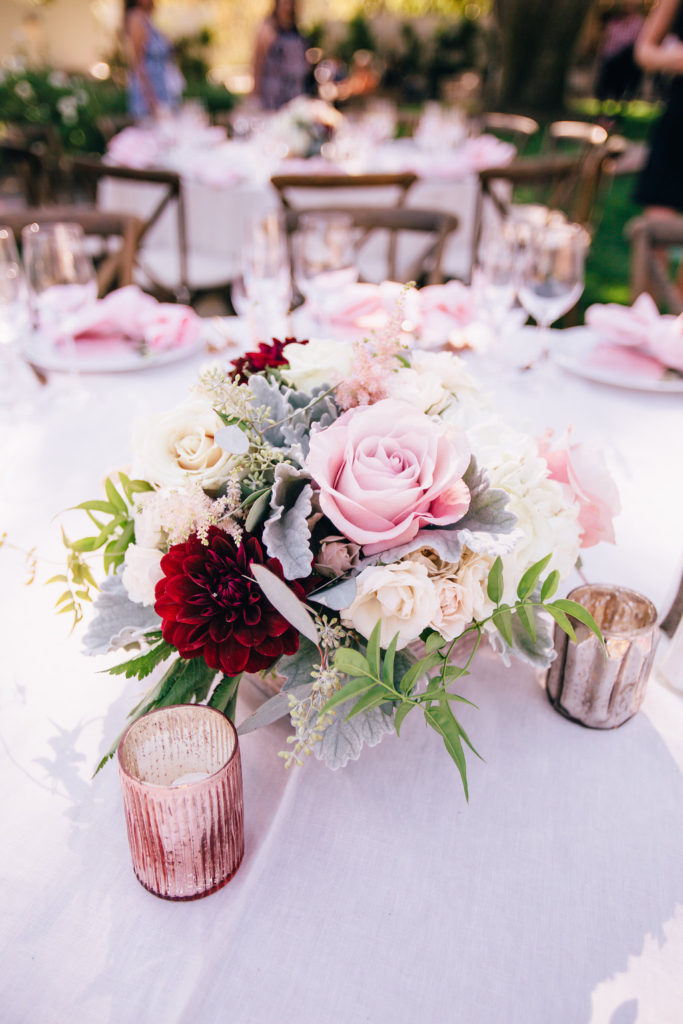Wedding Florals Centerpieces White Pink Dark Red Marsala