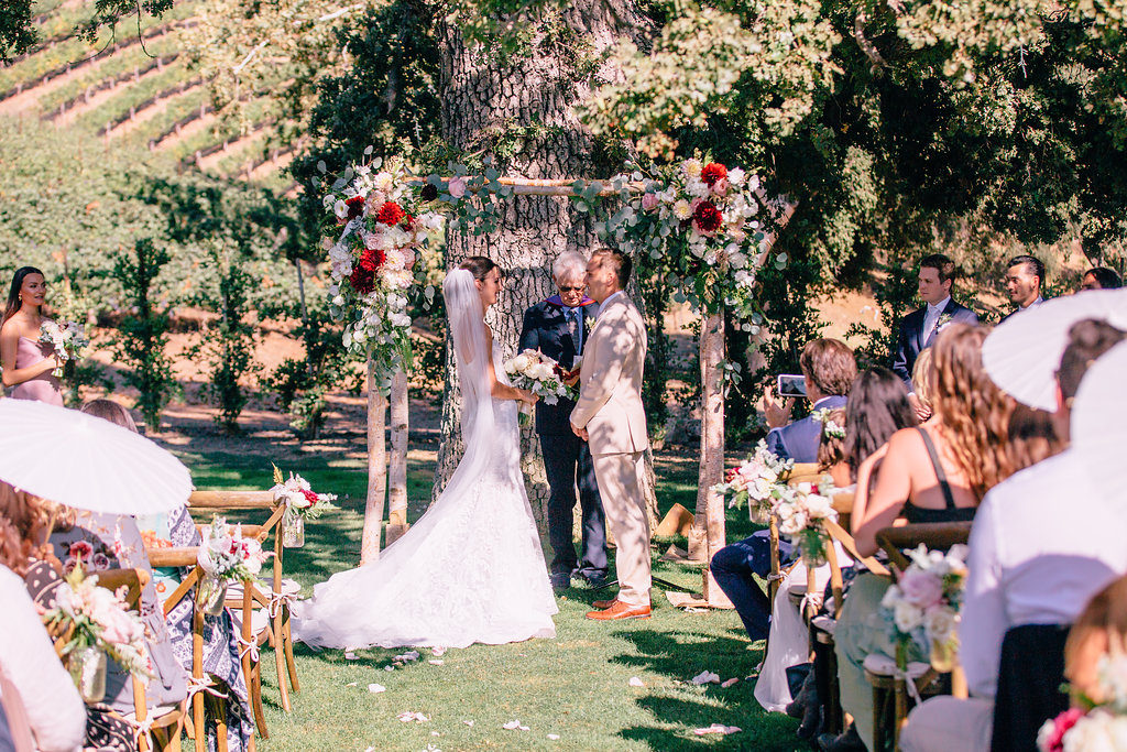 Triunfo Creek Vineyards Wedding Malibu Ceremony Vows arch