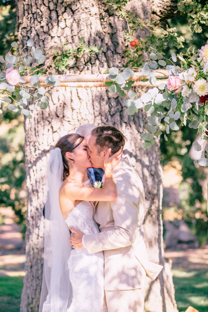 Triunfo Creek Vineyards Wedding Malibu First Kiss