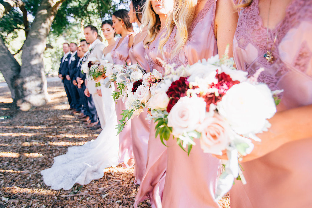 Bride and Bridesmaids Lily Ashwell Dresses White and Pink Flowers