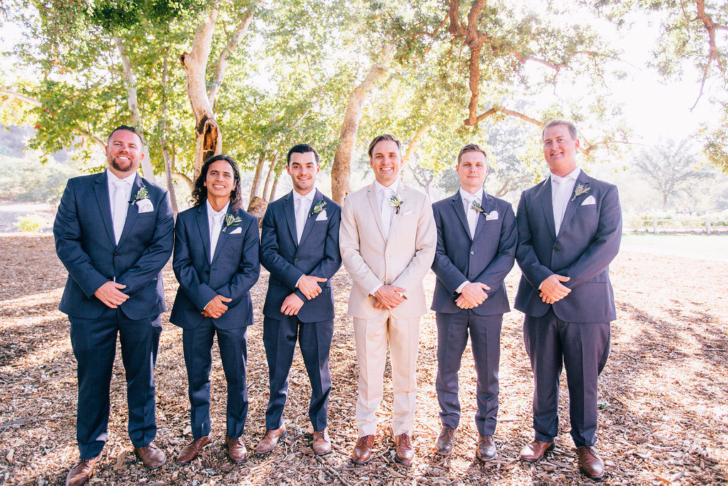 Groom and Groomsmen Blue Suits and Tan Suit