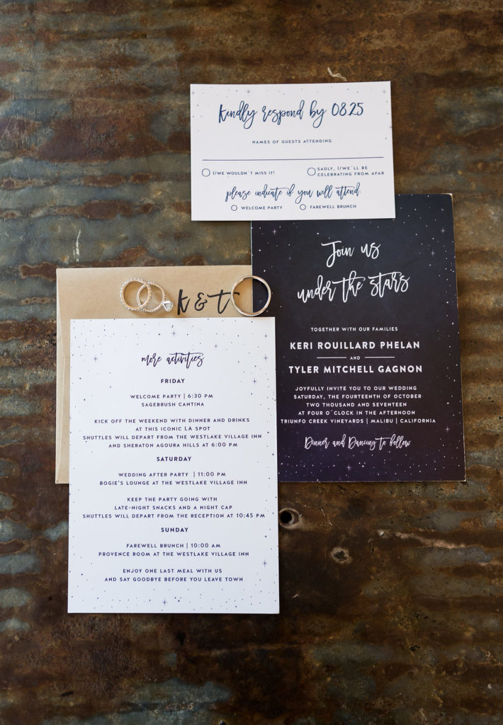 Starry night themed wedding stationery and invites
