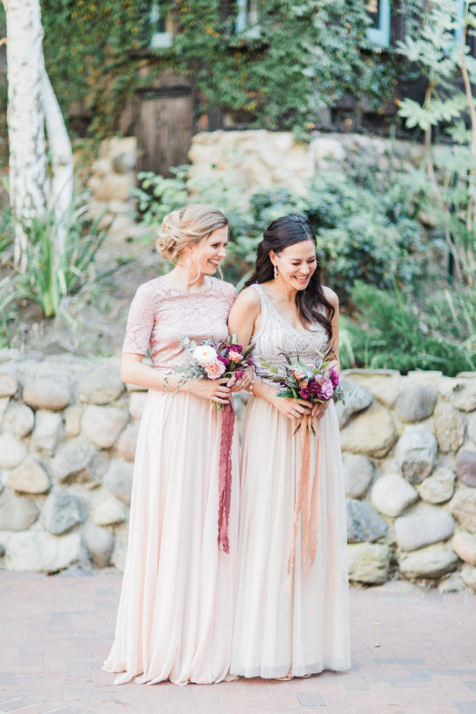 BHLDN Bridesmaids blush dresses Rancho Las Lomas Wedding