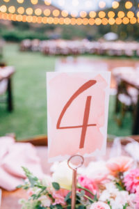 Watercolored with rose fold lettering wedding table numbers