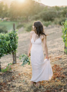 Bridal portraits with a white and greenery bouquet