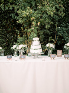 wedding cake table, white wedding cake, dessert table