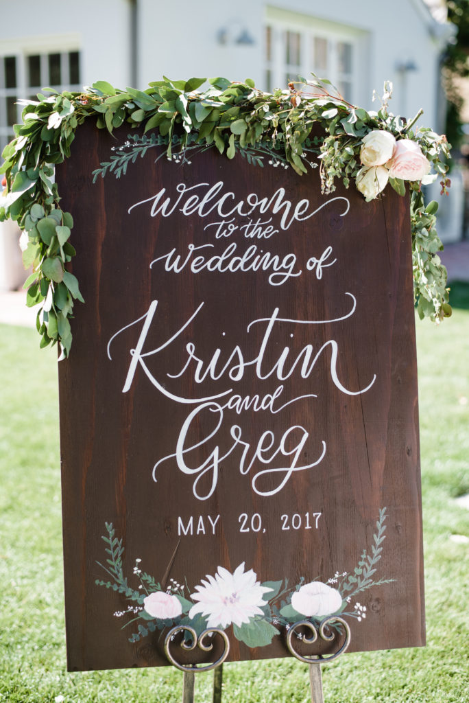 Wedding welcome sign, white calligraphy