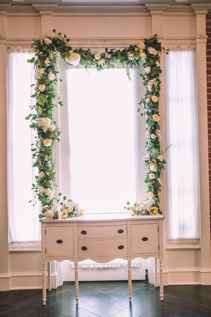 Estate on Second ceremony, garland arch, window wedding garland