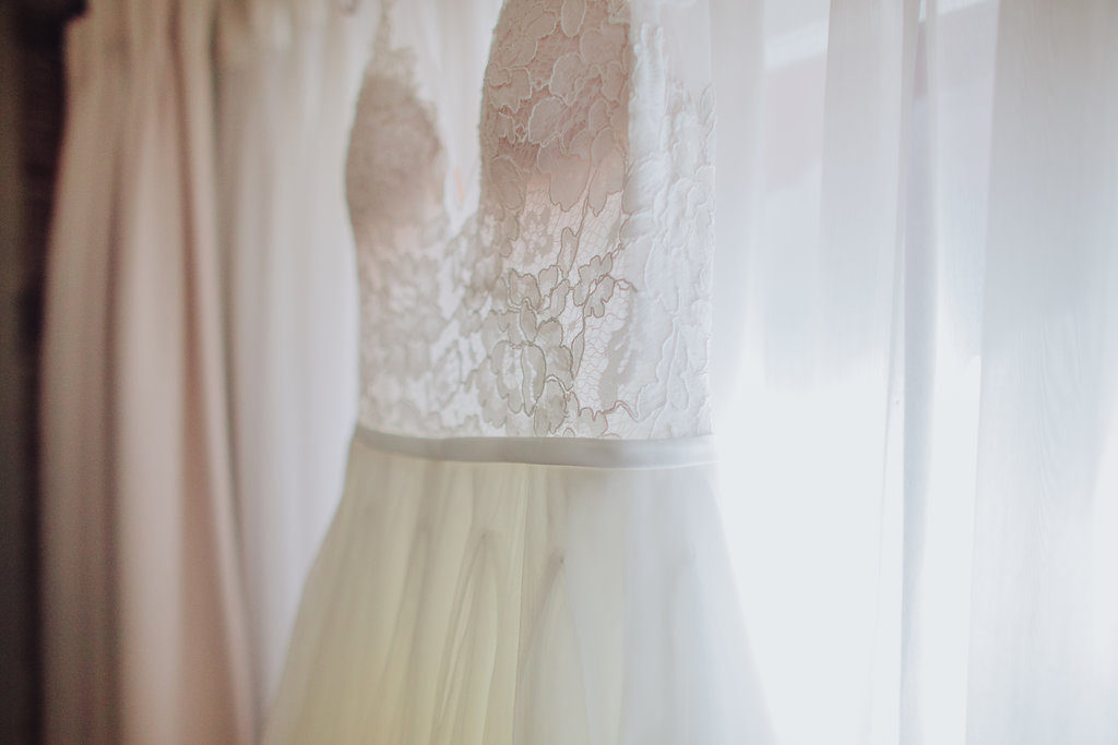 White lace bodice wedding dress