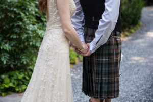 Green Gates at Flowing Lake wedding, first look, celtic inspired wedding, traditional scottish groom kilt, tartan tie