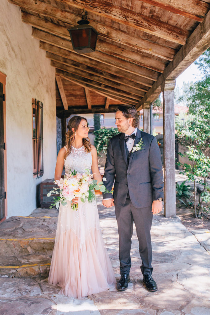 Wedding first look at Rancho Buena Vista Adobe