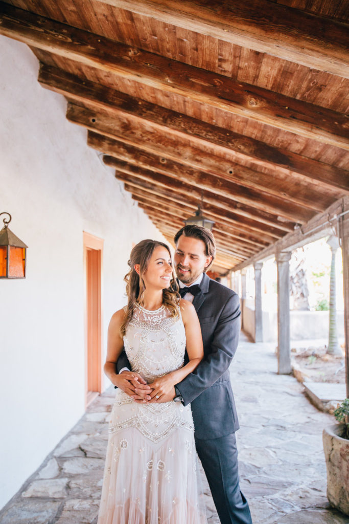 Wedding first look at Rancho Buena Vista Adobe