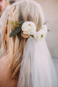 bridal hair with flowers and veil