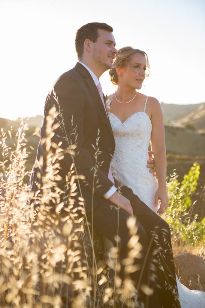 Triunfo Creek Vineyards wedding, bride and groom sunset photos