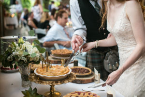 Green Gates at Flowing Lake wedding reception, wedding pie, celtic inspired wedding