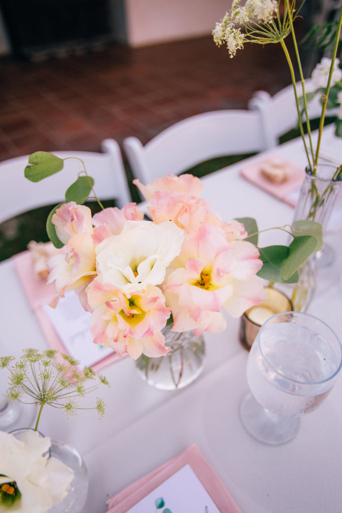 Rancho Buena Vista Adobe wedding reception, wildflower bud vases